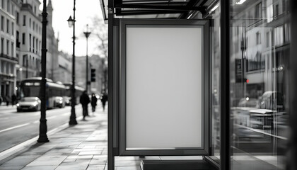 blank bus stop advertising billboard mockup in city
