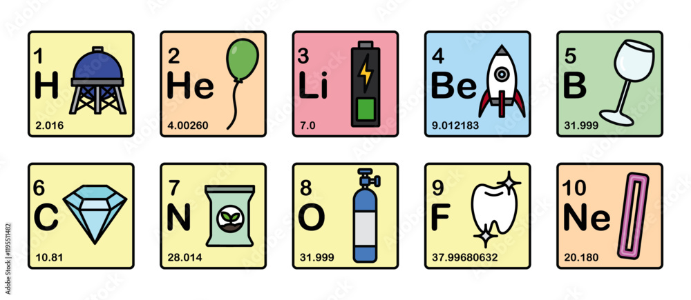 Periodic Table of Elements (1-10) Stock Vector | Adobe Stock