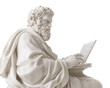 © LUXSTORY - Isolated Marble Statue of Philosopher Using Laptop