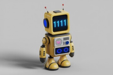 Poster - A cute, retro-style yellow robot with a digital display showing 1111.