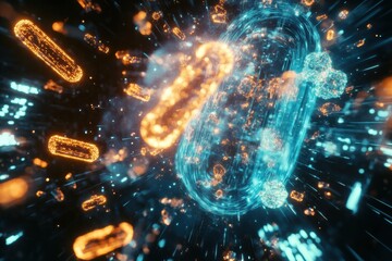 Aufkleber - Visualization of antibodies engaging and neutralizing harmful pathogens in a dynamic scientific representation. Generative AI