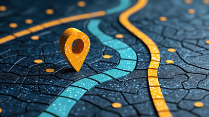 Poster - Road map, 3D, A detailed 3D illustration of a chaotic road map, showcasing high fidelity visuals tailored for creative projects and stock image use.