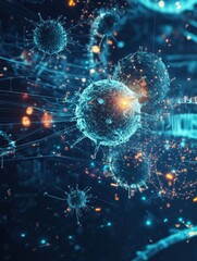 Fototapete - Visualization of antibodies engaging and neutralizing pathogens in the human immune response system. Generative AI