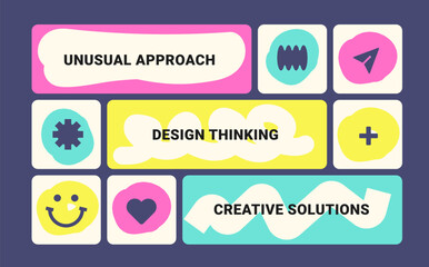 modern bento grid web business layout with doodle shapes. trending bento brick ui ux template. web c