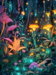 Poster - Exploring a vibrant microscopic ecosystem teeming with friendly microbes and enchanting flora. Generative AI