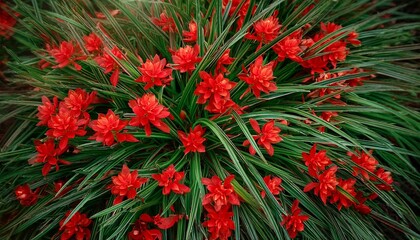 Canvas Print - bright red and green flower bush from above