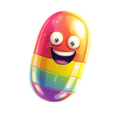Aufkleber - A digitally rendered illustration of a happy rainbow colored capsule character with a cheerful expression.