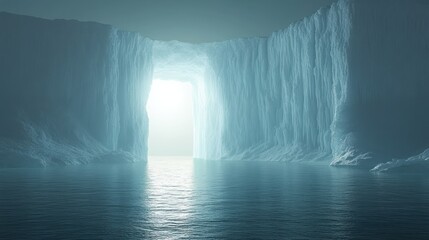 Wall Mural - Glowing passage through ice cliffs.