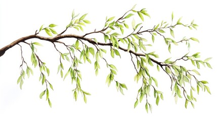 Delicate Watercolor Illustration of Isolated Willow Branches Evoking Nature's Tears