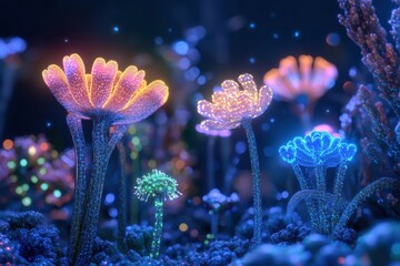 Poster - Magical microscopic ecosystem reveals the beauty of friendly microbes thriving in an enchanting environment. Generative AI