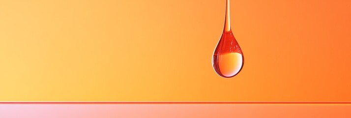 Poster - Orange drop falling gracefully into water, creating mesmerizing ripples on the surface. Background features a stunning orange and pink gradient, enhancing the scene's beauty and tranquility