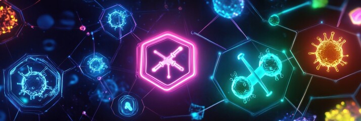 Fototapete - Visual representation of a shield effectively deflecting harmful microbes and enhancing safety in various environments. Generative AI