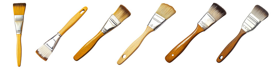 A set of paint brush with wooden handle isolated on a transparent background