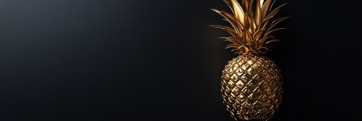 Aufkleber - Luxurious golden pineapple shining against a dark background, showcasing style and elegance in modern decor. Generative AI