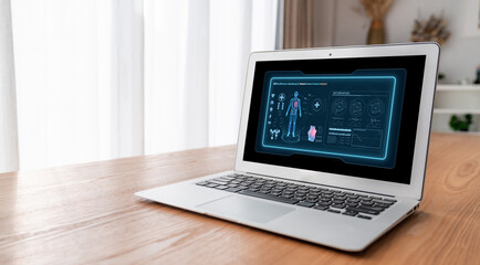 Medical science technology and futuristic healthcare virtual computer software analyze human health and diagnose disease for doctor data and medical research. brisk