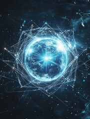 Aufkleber - Glowing digital globe illuminated by flowing lines and points showcasing a futuristic representation of connectivity and technology. Generative AI