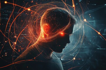 Aufkleber - Person immersed in swirling lines and abstract shapes amidst glowing energy patterns. Generative AI