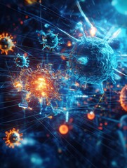 Aufkleber - Antibodies engage and target various pathogens in a dynamic immune response visualization. Generative AI