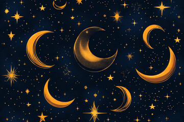 Canvas Print - A Flowing Pattern Of Crescent Moons And Stars Designed As A Ramadan Background