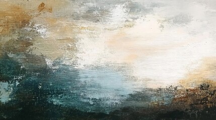  Serene Abstract Painting Warm Gold Teal Hues. AI Generated