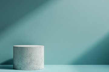 Fototapete - Empty concrete podium on turquoise background with shadow and sunlight lighting
