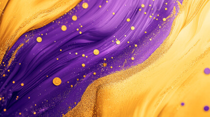 Wall Mural - Dynamic Abstract Design Featuring Bold Brushstrokes and Vibrant Colors in Gold and Purple. Concept of Modern Art, Creativity, and Bold Expression. Purim. Copy space. Background