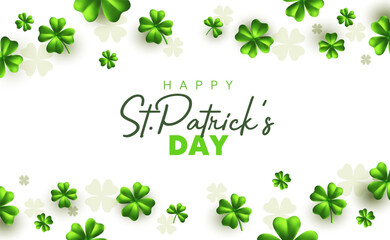 vector illustration of happy saint patricks day word in realistic irish green clover border on white
