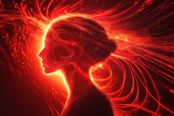 Fototapete - Dynamic silhouette of a person amidst vibrant swirling lines and abstract shapes in a surreal setting. Generative AI