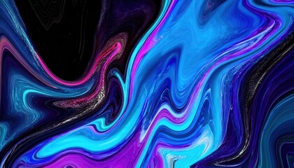 Poster - dynamic abstract fluid art with vivid blue, pink, and black swirling patterns, perfect for modern interiors and digital backgrounds