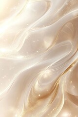 Wall Mural - This abstract luxury background showcases a flowing ripple pattern that resembles snow drifts, presented in soft white and gold shades. The gentle reflections of light add depth and sophistication