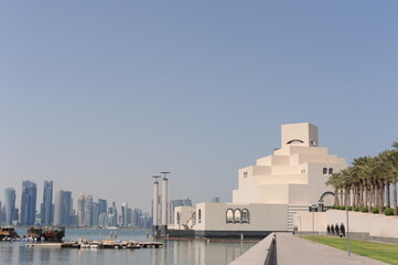 Wall Mural - Panoramic view of modern skyscrapers of Doha capital city cityscape on a sunny day in summer, Doha, Qatar