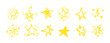 © A_Y_N - Set of gold chalk drawing stars. Shine or sparkle doodle collection. Children style yellow wax pencil handdrawing elements of night sky. Crayon scratch grunge texture star shapes. Vector illustration