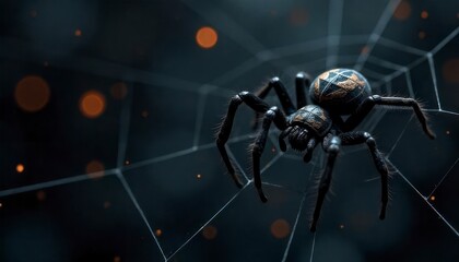 close-up-spiders-web-on-retro-vintage-black-color