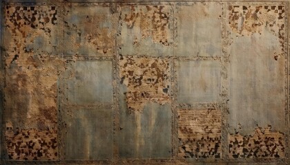 Aufkleber - distressed antique wall texture with faded geometric patterns, decayed fabric like surfaces, and earthy tones for vintage designs