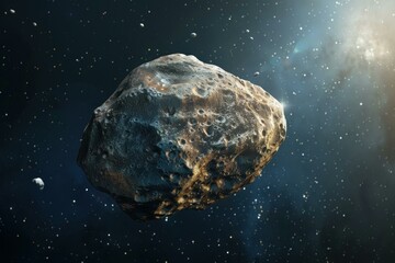 Wall Mural - large asteroid is traveling through space with a background of stars