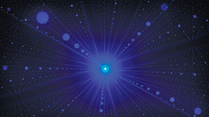 Wall Mural - Blue futuristic flow. Data flow information. Digital communication concept. Abstract futuristic background with particles and linear grid. Vector illustration.