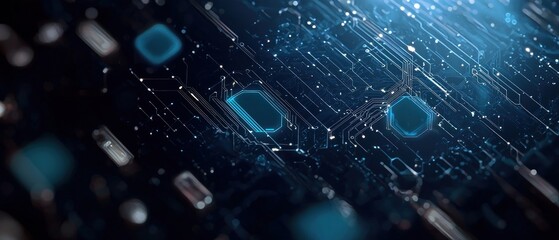 Glowing Circuit Board Close-up, Digital Data Flow, Tech Background