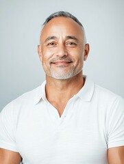 Wall Mural - Man with a white shirt and gray hair is smiling