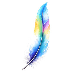 Watercolor painting of a colorful feather isolated transparent background