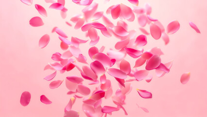 Leinwandbilder - Petals fall gracefully against a soft pink background creating a serene and romantic atmosphere