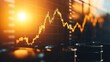 © Ketanoff - Barrels of oil are arranged in a factory, with warm golden light casting a glow and a financial graph projected showing rising trends in oil prices