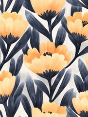 Wall Mural - Vibrant yellow and black floral pattern displaying artistic flowers on a light background