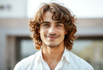 Wall Mural - Portrait of a calm male figure with long hair