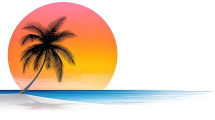 Wall Mural - a palm tree on the beach at sunset