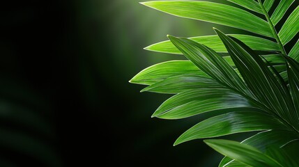 Canvas Print - a green palm leaf with sunlight shining through it