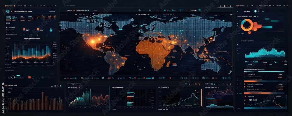 Global data analysis dashboard with interactive map and charts Stock ...