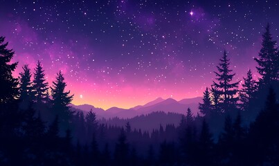 Wall Mural - Violet and Pink Starry Cosmos Over a Silhouette of Trees, Captivating HD Phone Wallpaper