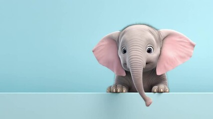 Wall Mural - Cute elephant peeking behind a wall