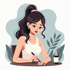 Woman painting her nails in a casual setting, self-care concept