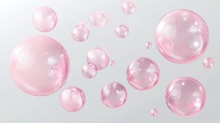 Poster - Abstract background of floating pink bubbles in various sizes against a light gray backdrop.